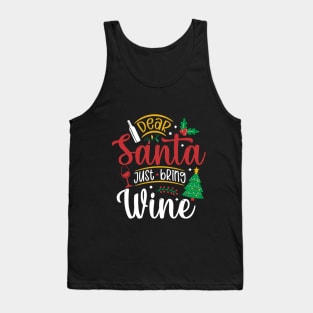 Christmas Funny T-Shirt Unisex Dear Santa Just Bring Wine Merry Tree Star Tank Top